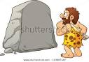 caveman looking at a large rock and thinking vector clip art