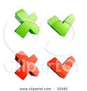 clipart illustration of a set of four d green and red x and check