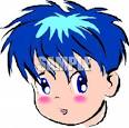 an anime style girl with blue hair big blue eyes and pink cheeks