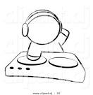 vector clipart of a dj mixing records on dual turntable outlined