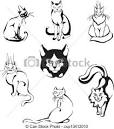 vector clip art de conjunto contorno gatos negro blanco