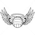 mascot clipart image of a volleyball with angels wings and a halo