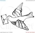 clipart of a black and white messenger dove with a letter