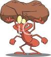 a grinning ant lifting a heavy rock clipart