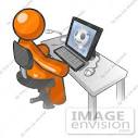 clip art graphic of an orange man character watching a video on