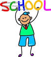 clipart image of a happy little boy holding up the word school